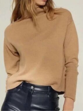 Wilfred Aritzia Merino Wool Sweater Size L Camel Turtleneck Minimalist Knit